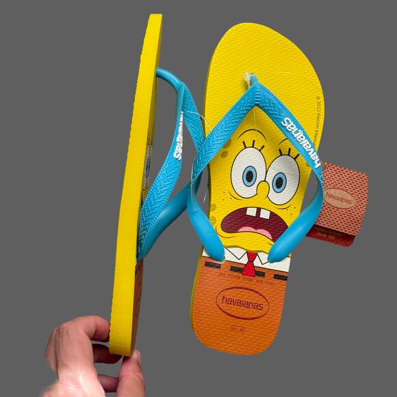 Havaianas SpongeBob Flip Flops Yellow M9/10 W11/12 NWT - Picture 2 of 5